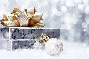 New Year, Snow, Presents, Christmas Ornaments, Bokeh
