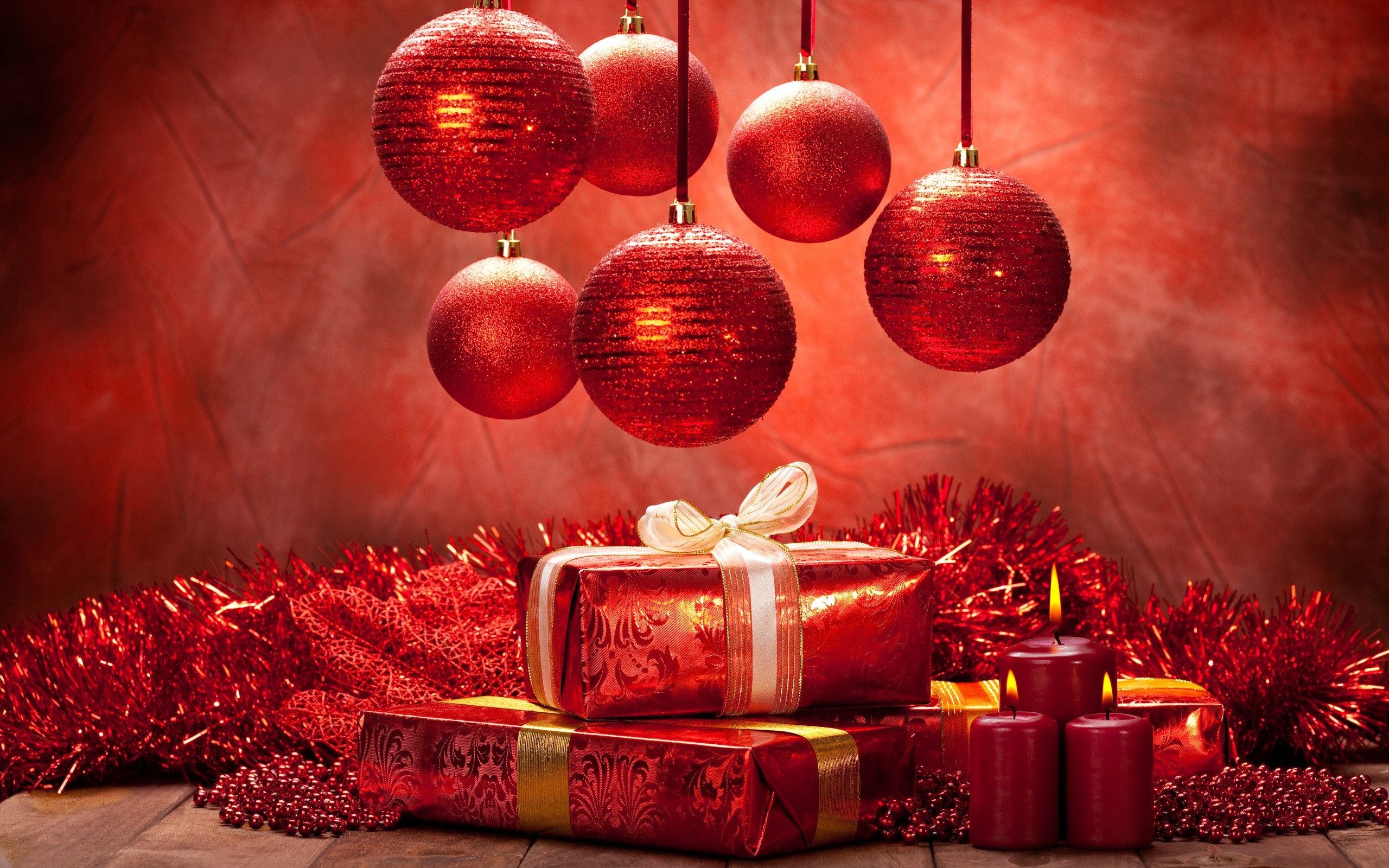 snow, Christmas Ornaments, Presents, Decorations, Red, Candles Wallpaper