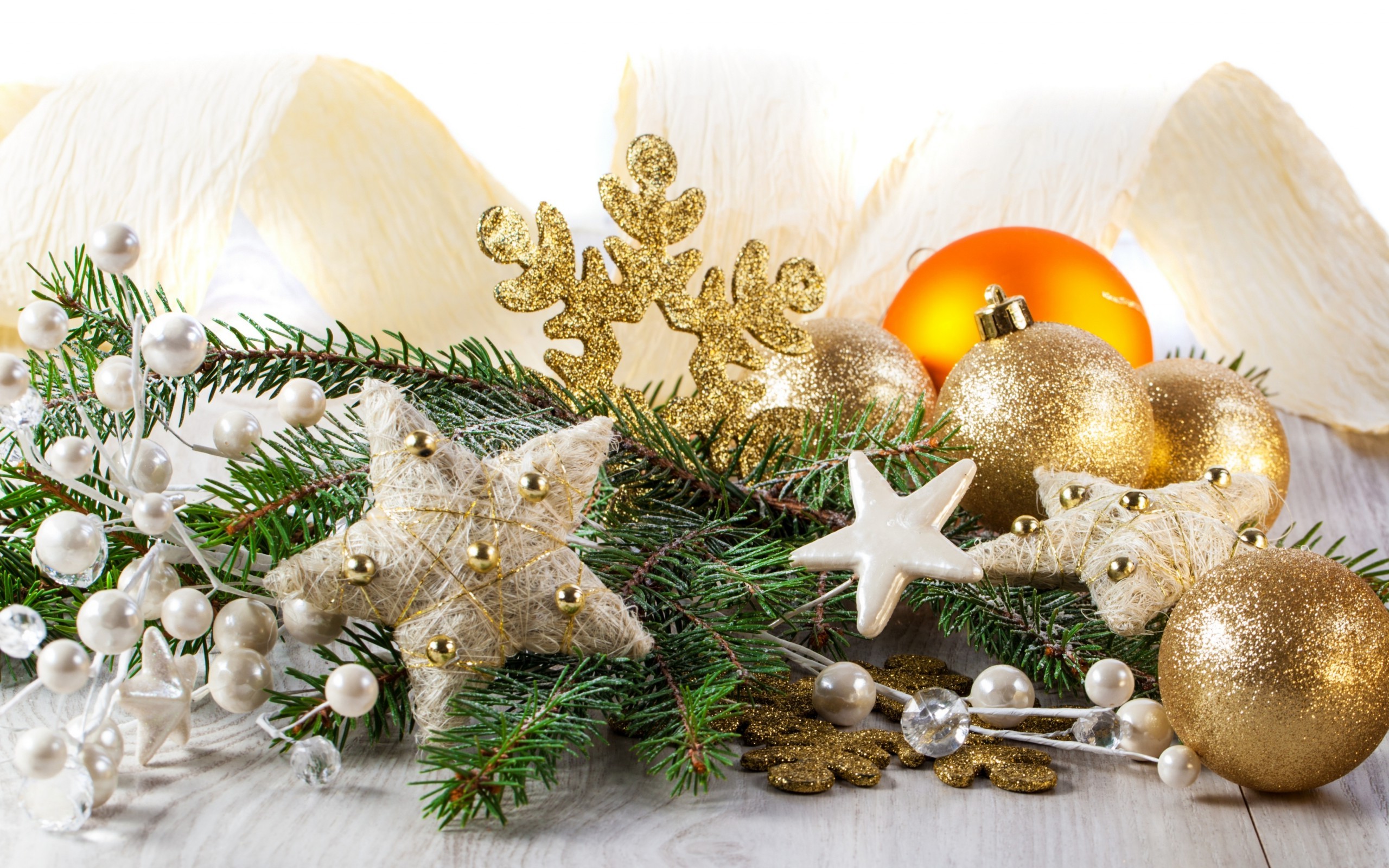 New Year, Stars, Leaves, Snowflakes, Christmas Ornaments Wallpaper