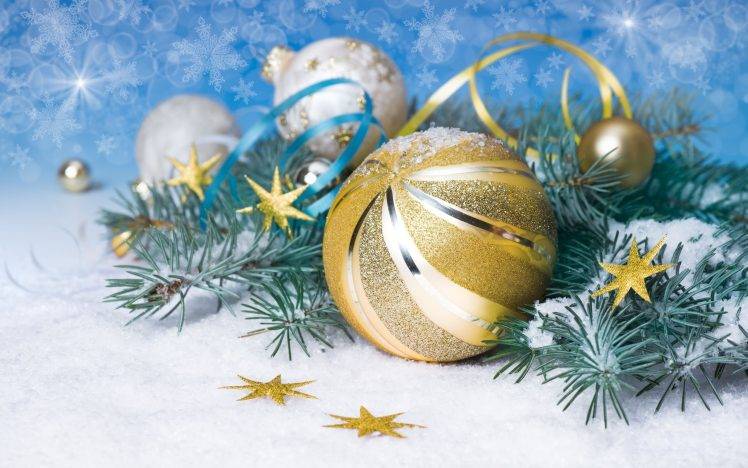 New Year, Christmas Ornaments, Leaves, Stars HD Wallpaper Desktop Background