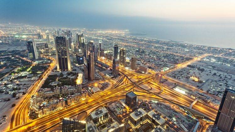 urban, Lights, Anime, Cityscape, Road, Nature, United Arab Emirates, Dubai, Highway, Skyscraper HD Wallpaper Desktop Background