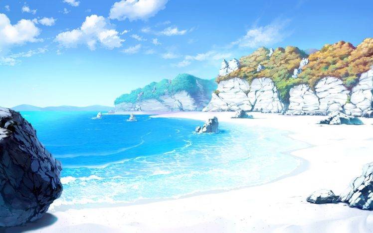 drawing, Landscape, Sea, Beach, Sand, Sky, Rock HD Wallpaper Desktop Background