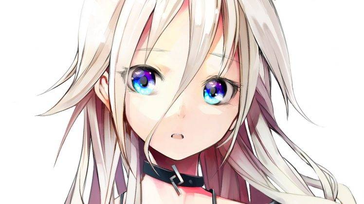 necklace, Sad, Blue Eyes, Blonde, Women, Long Hair, Choker, White Background, Anime Girls, Anime, IA (Vocaloid), Vocaloid HD Wallpaper Desktop Background