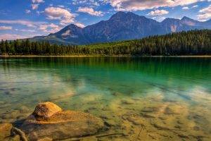 landscape, Lake, Mountain, Forest, Canada