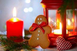 New Year, Christmas, Gingerbread, Candles, Hearts, Lantern