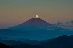 nature, Mountain, Moon, Mount Fuji, Japan, Landscape