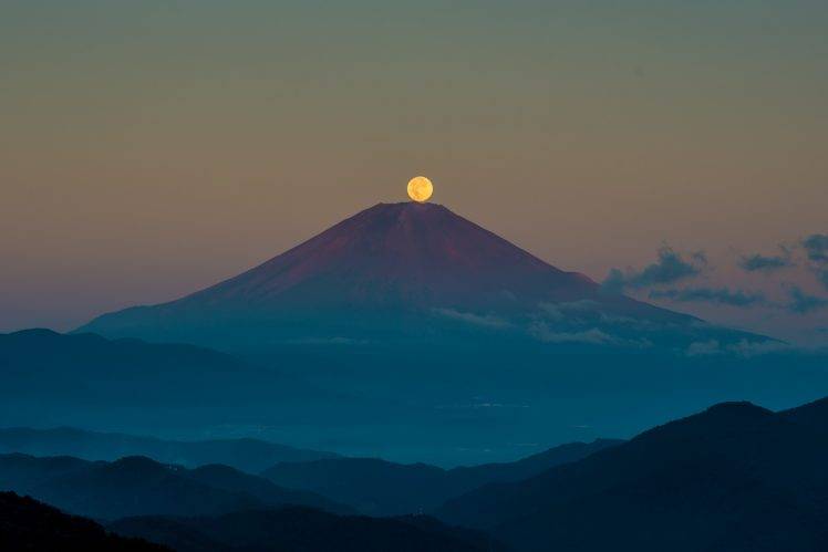 nature, Mountain, Moon, Mount Fuji, Japan, Landscape HD Wallpaper Desktop Background