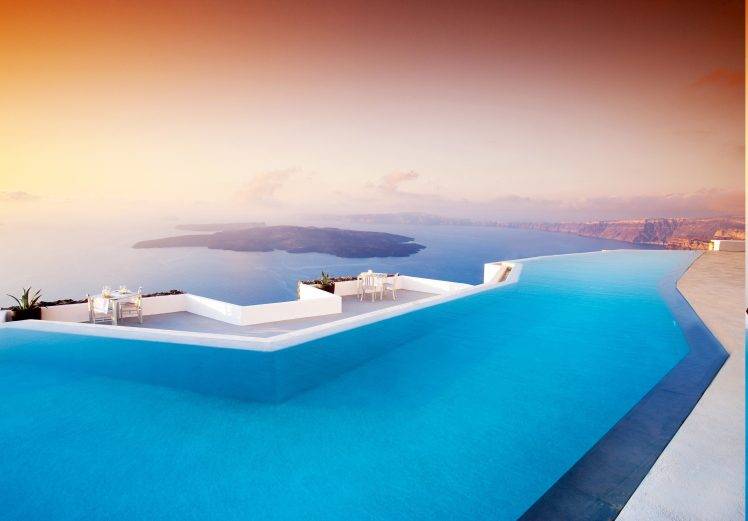 swimming Pool, Landscape, Greece, Santorini HD Wallpaper Desktop Background