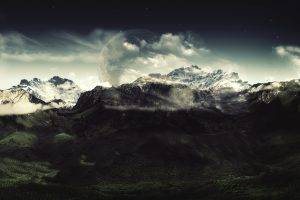 mountain, Clouds, Dark, Nature, Landscape