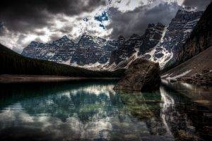 landscape, Lake, Mountain, Clouds, HDR