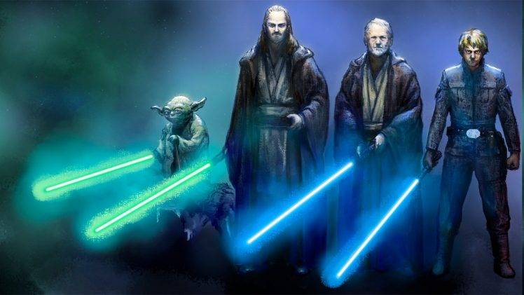 Star Wars, Original Characters, Drawing, Yoda, Obi Wan Kenobi, Qui Gon Jinn HD Wallpaper Desktop Background