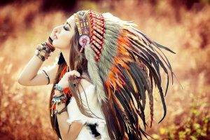Native Americans, Brunette, Anime, Headdress