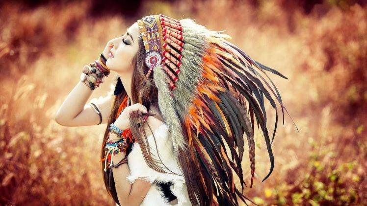 Native Americans, Brunette, Anime, Headdress HD Wallpaper Desktop Background