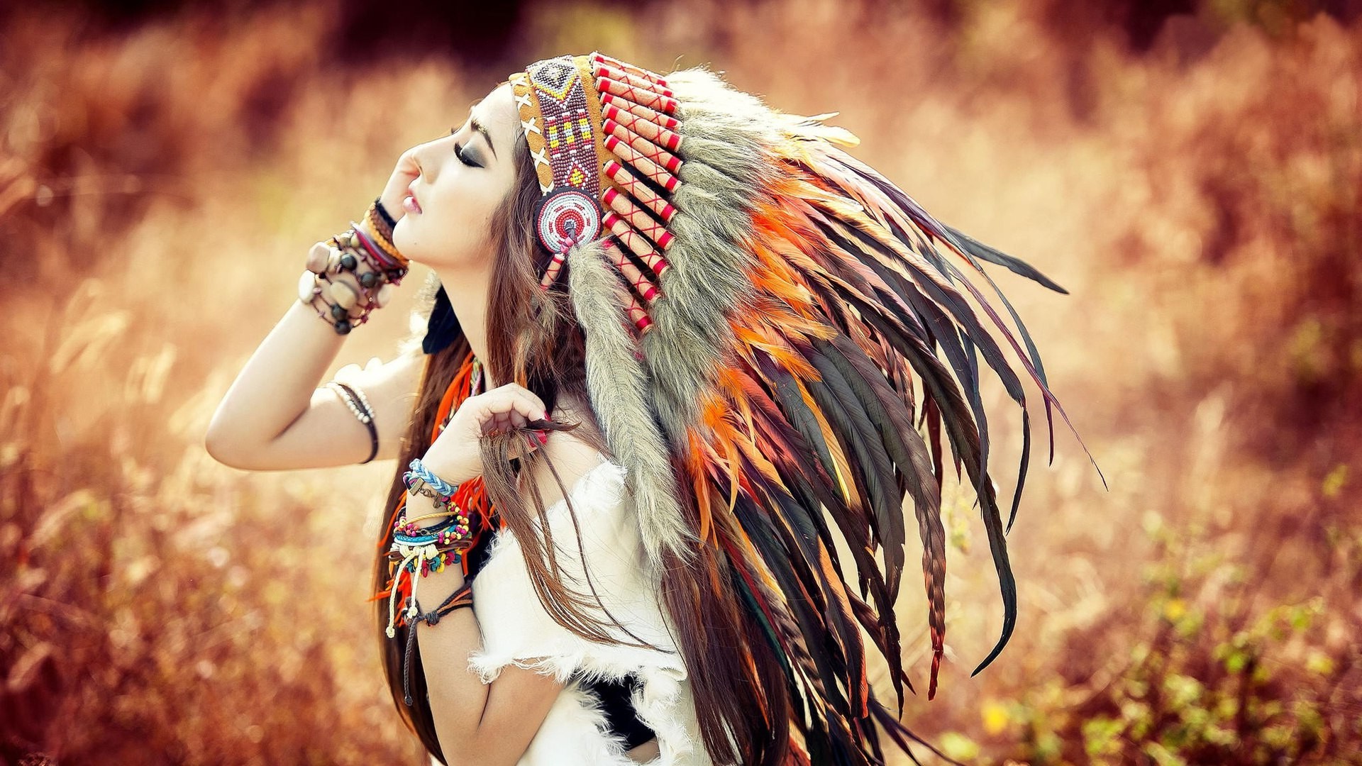 Native Americans, Brunette, Anime, Headdress Wallpaper