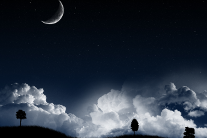 landscape, Night, Moon, Clouds, Stars