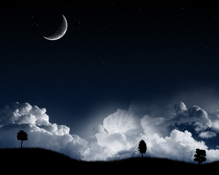 landscape, Night, Moon, Clouds, Stars HD Wallpaper Desktop Background