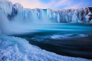 nature, Landscape, Sky, Clouds, Snow, Ice, Waterfall, Winter, Long Exposure