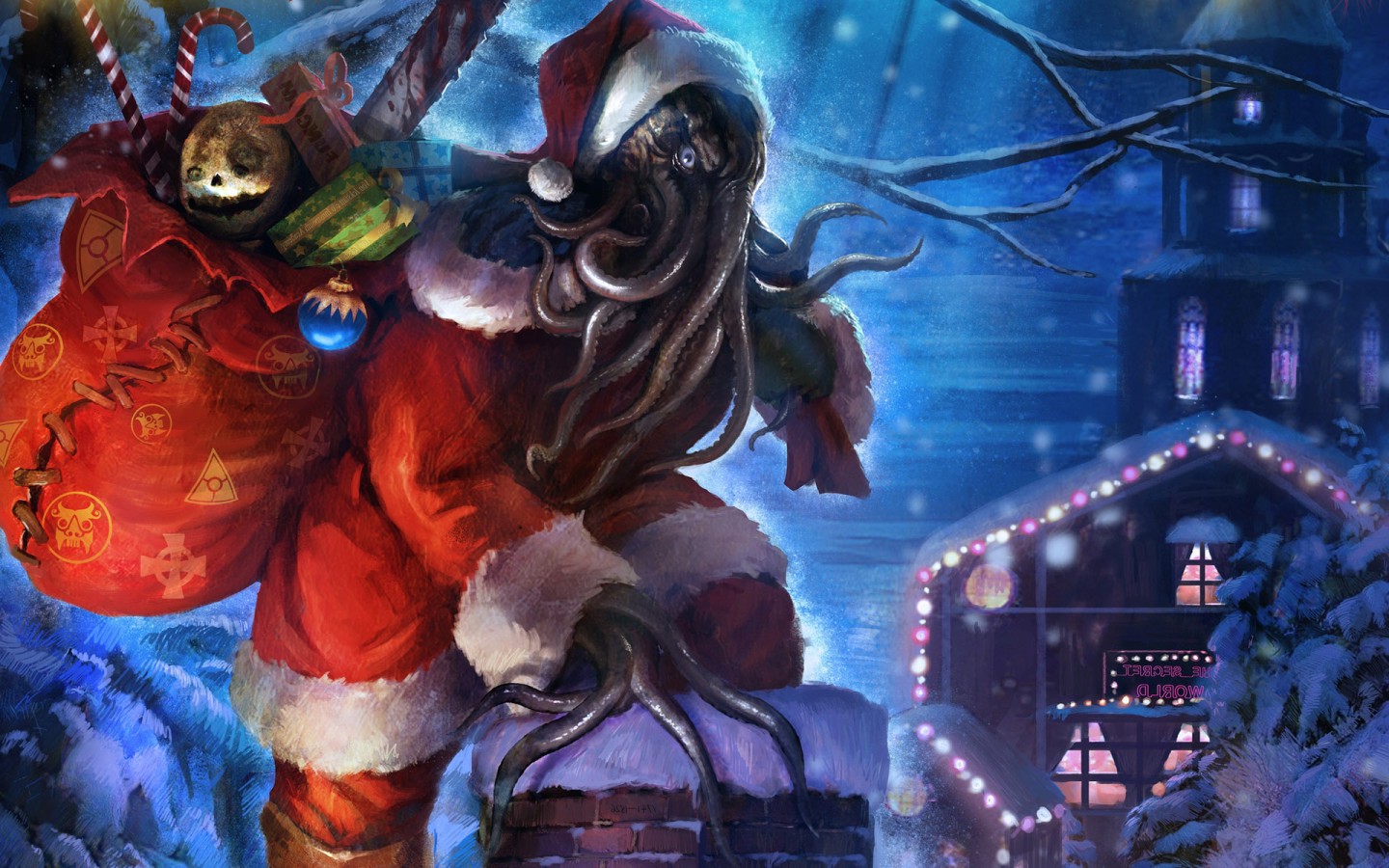Christmas, Squids, Cthulhu, Santa Claus, Presents Wallpaper