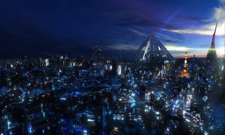 cityscape, Night, Guilty Crown, Anime, Tokyo HD Wallpaper Desktop Background