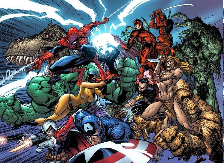 Marvel Comics, Spider Man, Captain America, Daredevil, Namor, Hulk, Deadpool, Man Thing, Magneto, The Thing HD Wallpaper Desktop Background