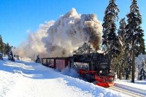 nature, Winter, Snow, Shadow, Train, Steam Locomotive, Trees, Landscape, Railway, Forest, Harz