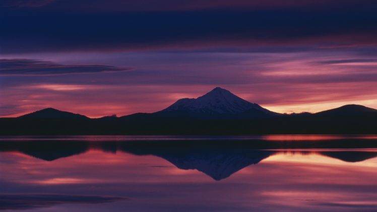 nature, Landscape, Mountain, Sunset, Reflection, Clouds, Calm, Lake HD Wallpaper Desktop Background
