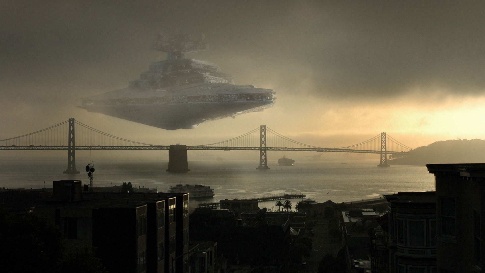 spaceship, Landscape, Star Wars, San Francisco Wallpaper