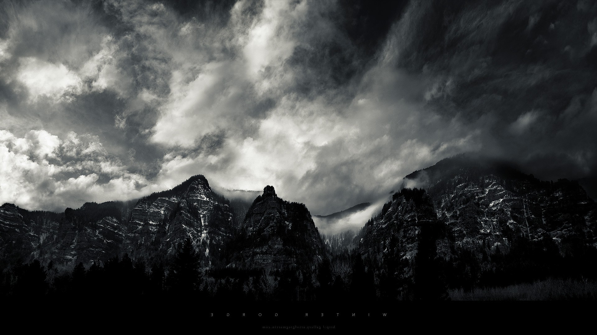 monochrome, Mountain, Cliff, Clouds, Landscape, Winter Wallpaper