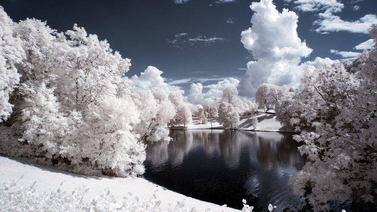 simple Background, Simple, Lake, Pond, Nature, Snow, Trees, Landscape, Infrared HD Wallpaper Desktop Background