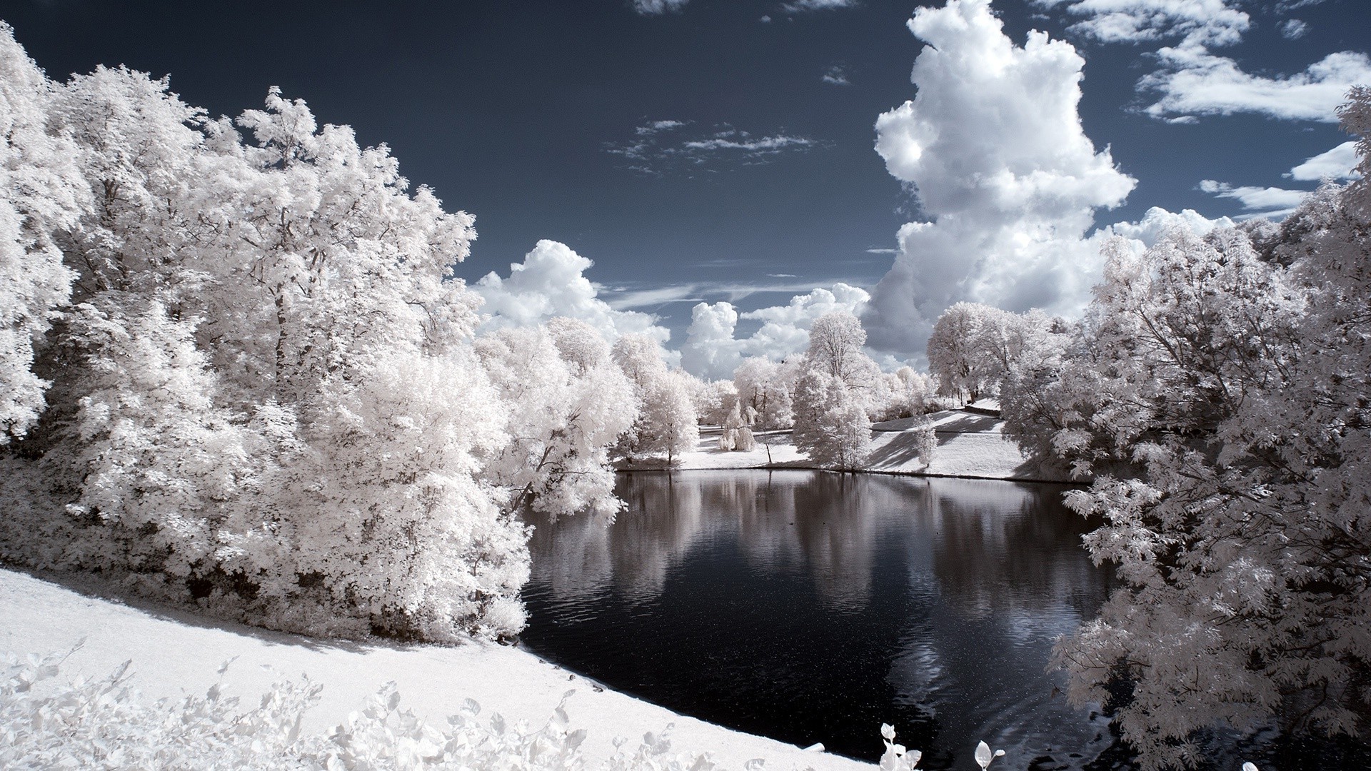 simple Background, Simple, Lake, Pond, Nature, Snow, Trees, Landscape, Infrared Wallpaper