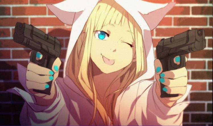 anime, Pistol, Anime Girls, Weapon, Gun, Blonde, Tom Skender HD Wallpaper Desktop Background