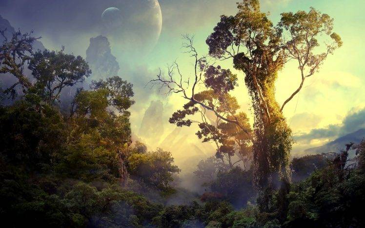 fantasy Art, Digital Art, Nature, Landscape, Trees, Forest, Planet HD Wallpaper Desktop Background
