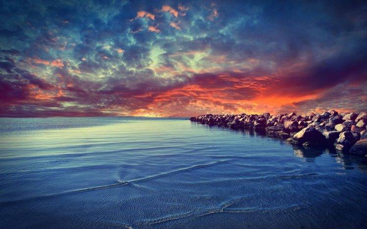 nature, Landscape, Coast, Sea, Sunset, Rock, Colorful HD Wallpaper Desktop Background
