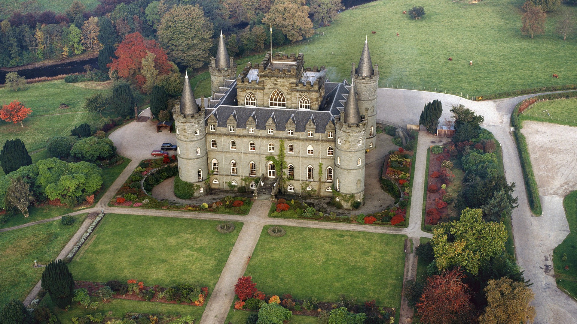 landscape, Castle, Architecture, Nature, Trees, Scotland, Aerial View, Park, Fall, UK Wallpaper
