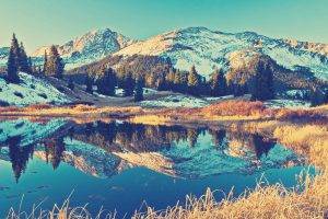 landscape, Mountain, Nature, Snow, Reflection, Lake, Sunlight, Trees