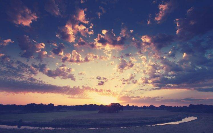 landscape, Nature, Sunset, Sky, Clouds, River HD Wallpaper Desktop Background