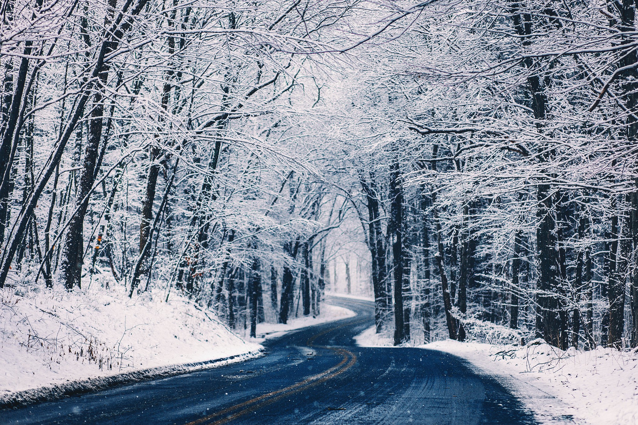 road, Landscape, Winter, Snow, Trees Wallpaper