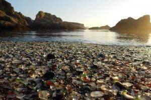 beach, Nature, Sea, Sunlight, Rock, Pebbles, Glass, Landscape, Water