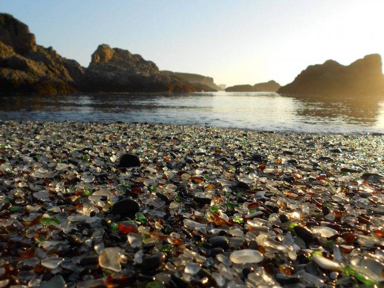 beach, Nature, Sea, Sunlight, Rock, Pebbles, Glass, Landscape, Water HD Wallpaper Desktop Background