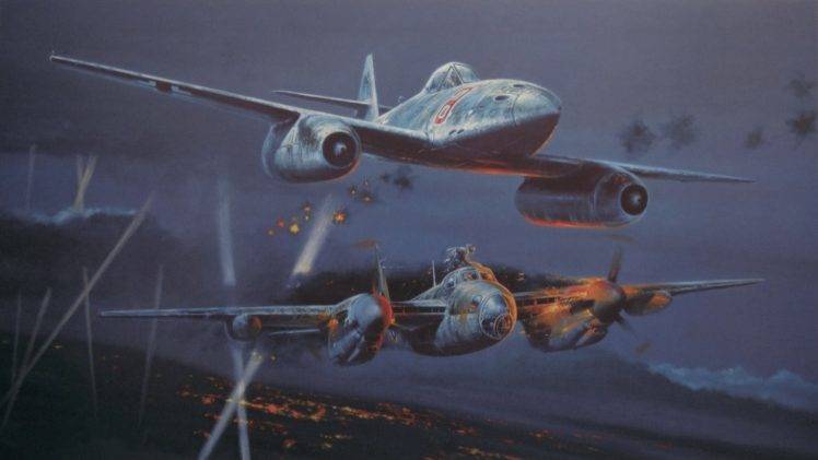 artwork, Aircraft, Military, World War II, Messerschmitt Me 262, De Havilland DH98 Mosquito HD Wallpaper Desktop Background