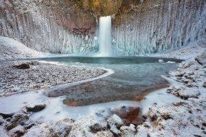 nature, Landscape, Water, Waterfall, Long Exposure, Winter, Ice, Frost, Rock, Snow, Lake