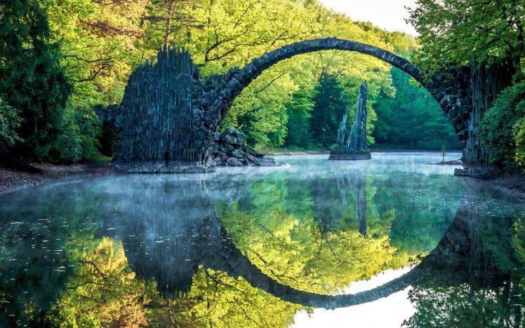 reflection, River, Arch, Trees, Nature, Landscape, Water HD Wallpaper Desktop Background