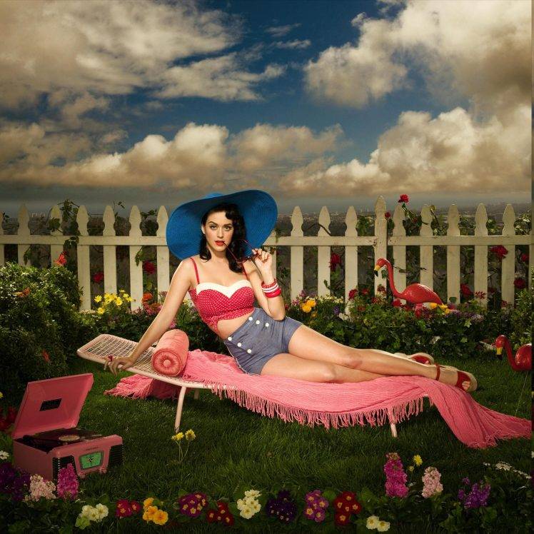 women, Katy Perry, Vintage, Brunette, Shorts, Poster HD Wallpaper Desktop Background