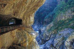 road, Nature, Landscape, Valley, Rock Formation, Fence, Cliff, Taroko Gorge, Taiwan