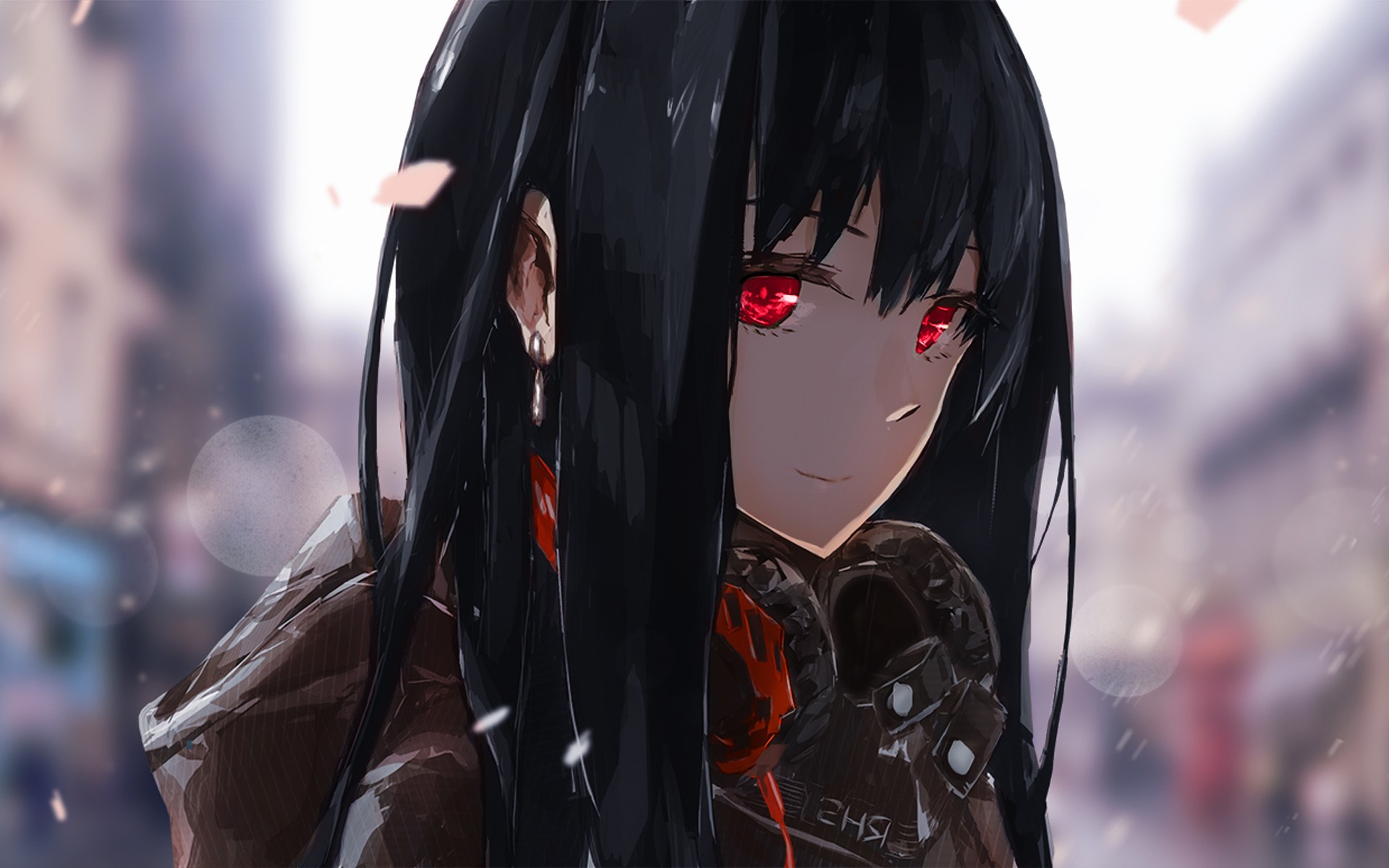 anime, Headphones, Red Eyes, Black Hair, Anime Girls ...