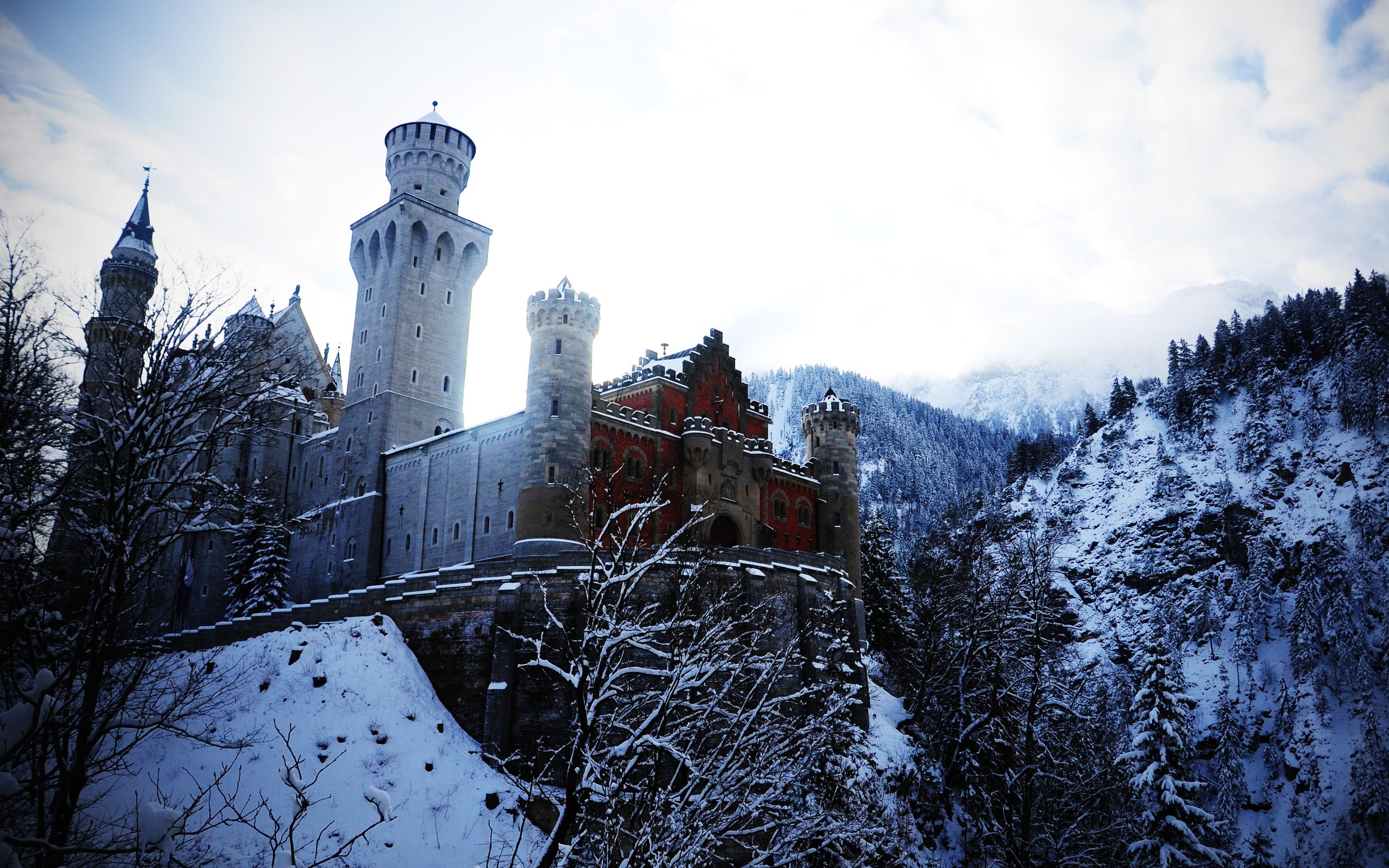 landscape, Winter, Snow, Mountain, Neuschwanstein Castle, Nature, Architecture, Castle, Old Building, Building, Hill, Trees Wallpaper