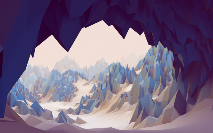 low Poly, Cave, Abstract, 3D, Mountain, Rock, Landscape HD Wallpaper Desktop Background