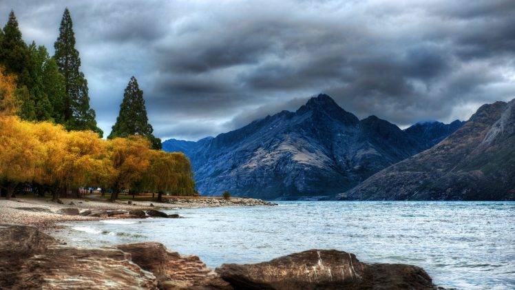 nature, Landscape, Lake, Water, Trees, Mountain, Clouds, Forest, Rock HD Wallpaper Desktop Background