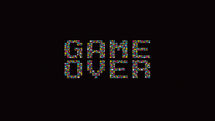 GAME OVER, Space Invaders, Black Background, Retro Games, Typography HD Wallpaper Desktop Background