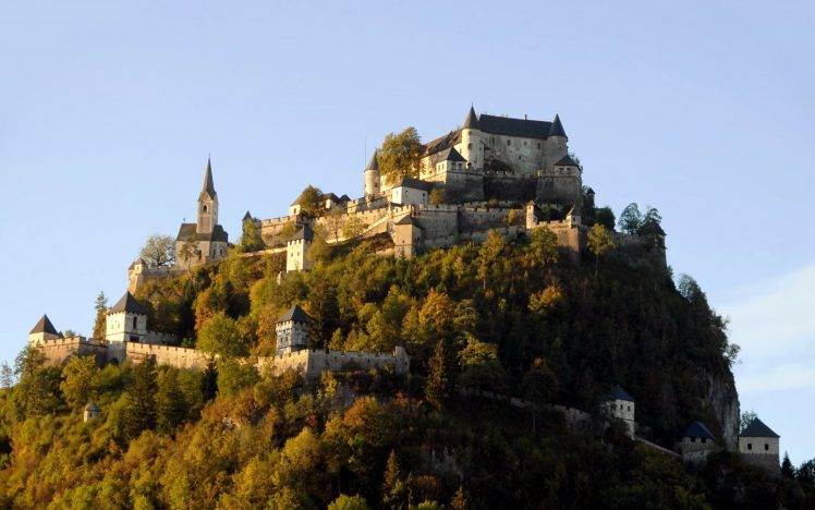 architecture, Landscape, Castle, Trees, Rock, Church, Forest, Hill, Austria HD Wallpaper Desktop Background